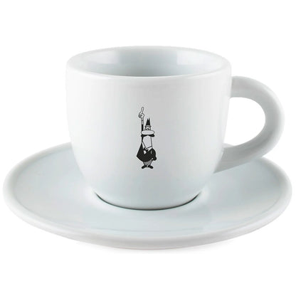 Taza de porcelana blanca para capuchino con icono Bialetti y plato a juego