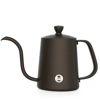 Tetera negra de pour over con pico cisne, asas y tapa superior