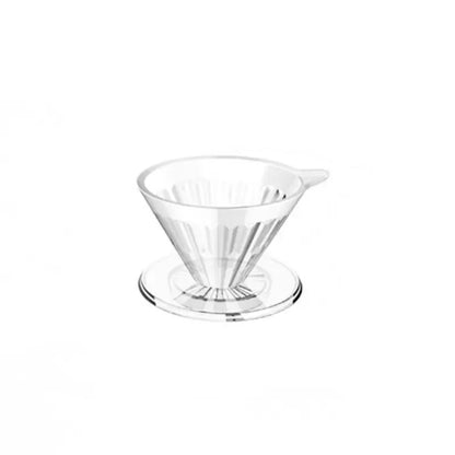 Goterón de café Crystal Eye transparente de PCTG Timemore con plato base transparente.