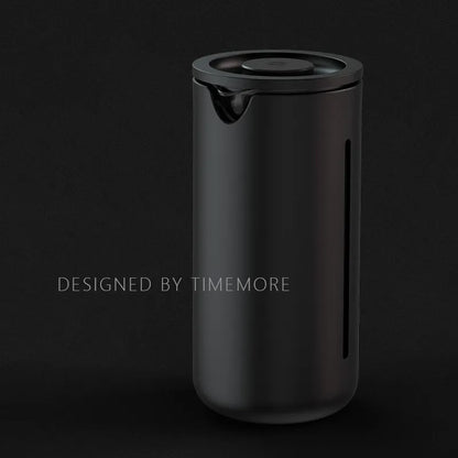 Prensa francesa Timemore 450 ml negra, vista frontal con asa integrada