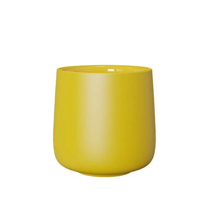 Vaso de cerámica amarillo de doble pared, 150 ml, acabado liso mate.