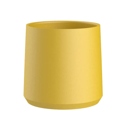 Vaso de café de cerámica amarillo, recipiente cilíndrico