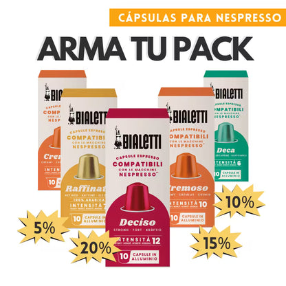 Cajas de cápsulas de café Bialetti compatibles con Nespresso, surtido de sabores y descuentos