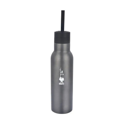 Botella térmica Bialetti 2GO gris oscuro con tapa y pajita de acero inoxidable