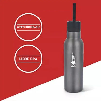 Botella térmica Bialetti 2GO gris oscuro con pajita y tapa, libre de BPA