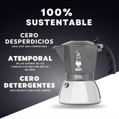Lámina promocional 100% sostenible: cero desperdicios y cero detergentes, cafetera Bialetti