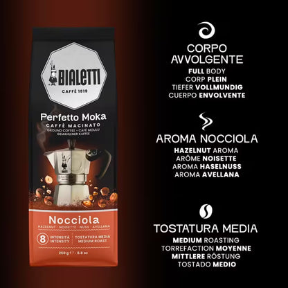 Perfil de café molido Bialetti Perfetto Moka Nocciola, aroma a avellana, 250 g