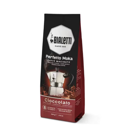 Bolsa de café molido Bialetti Perfetto Moka Cioccolato, 250 g, vista frontal.
