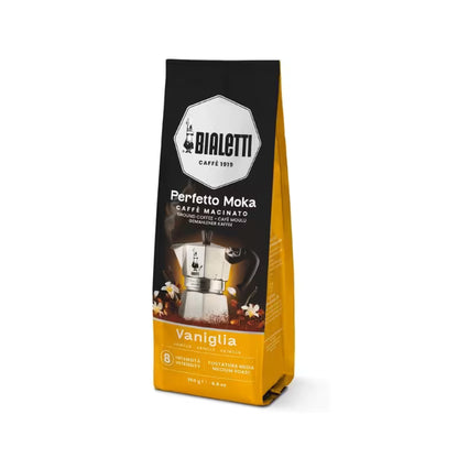 Bolsa de café molido Bialetti Perfetto Moka vainilla con franja amarilla inferior