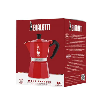 Caja de cafetera moka roja Bialetti Moka Express Cascanueces, 6 tazas