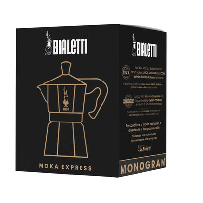 Caja de la cafetera Moka Express Monogram Bialetti, diseño de cafetera