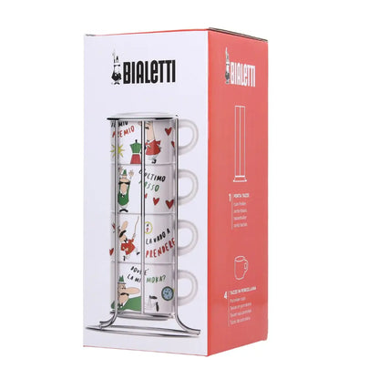 Pack de 4 tazas capuchino con ilustraciones, en caja Bialetti