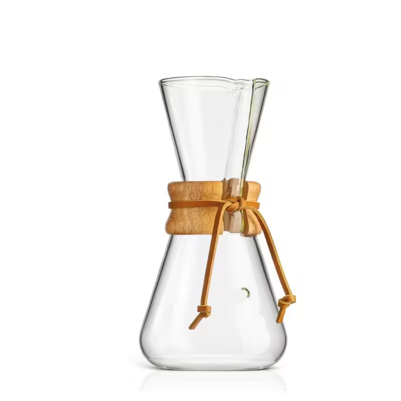 Cafetera Chemex de vidrio con collar de bambú y lazo para pour over