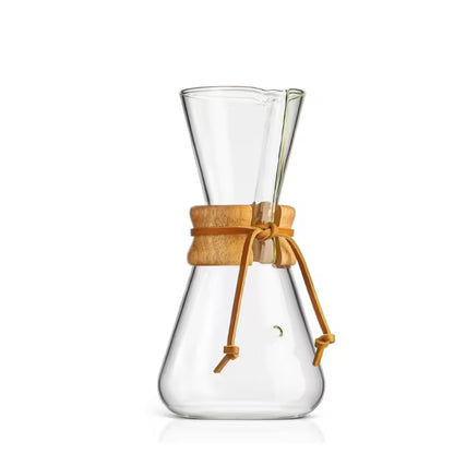 Cafetera Chemex de vidrio con collar de bambú y lazo para pour over
