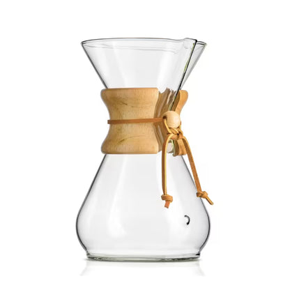 Cafetera Chemex de vidrio para goteo con banda de bambú y cordones
