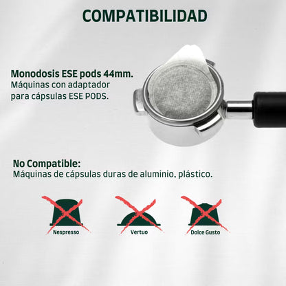Cápsula ESE de 44 mm con adaptador, compatibilidad y uso