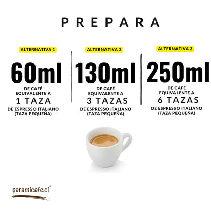 Cafetera tipo moka Rainbow en taza: 60 ml, 130 ml y 250 ml (prepara)