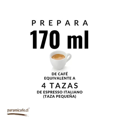 Infografía 170 ml: café equivalente a 4 tazas de espresso italiano (taza pequeña)