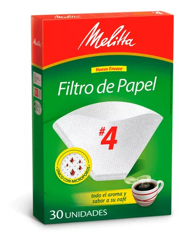 Filtros de papel Melitta talla #4 en paquete verde con filtro blanco (30 unidades)