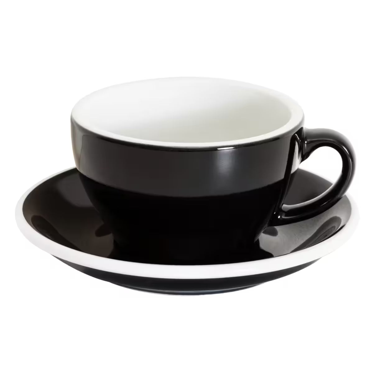 Taza y plato EGG de 250 ml negro mate, con asa y plato a juego