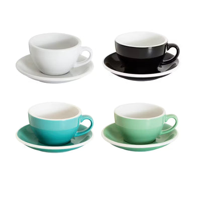 Juego de taza y plato EGG de 250 ml en varios colores: blanco, negro, verde y turquesa