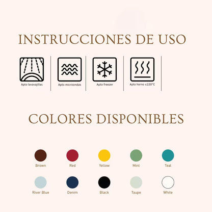 Cartel de instrucciones y colores disponibles para taza y plato EGG de 250 ml