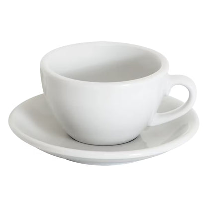 Taza y plato EGG de 250 ml blanco, con asa y plato ovalado