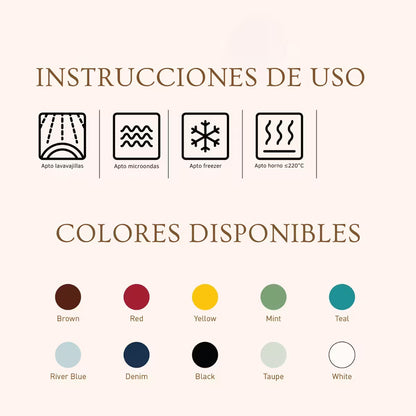 Panel de instrucciones y colores disponibles para taza y plato EGG 300 ml