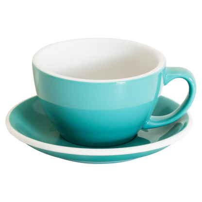 Taza y plato EGG 300 ml turquesa con asa y plato a juego
