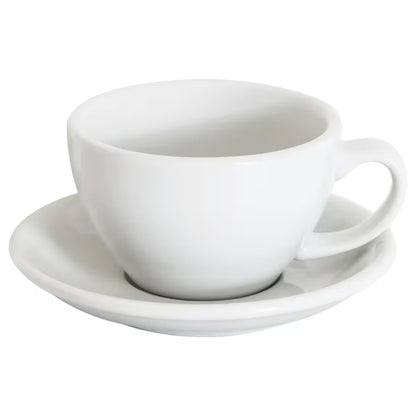 Taza y plato EGG 300 ml blanco con asa y plato a juego