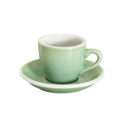 Juego de taza y plato espresso de cerámica verde menta