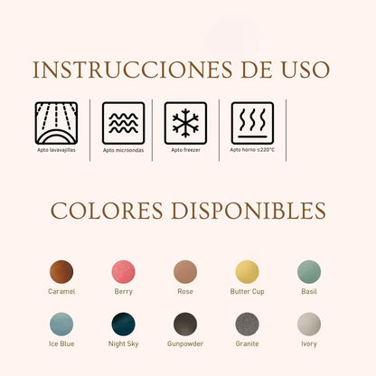 Tarjeta de instrucciones y colores disponibles para taza y plato espresso