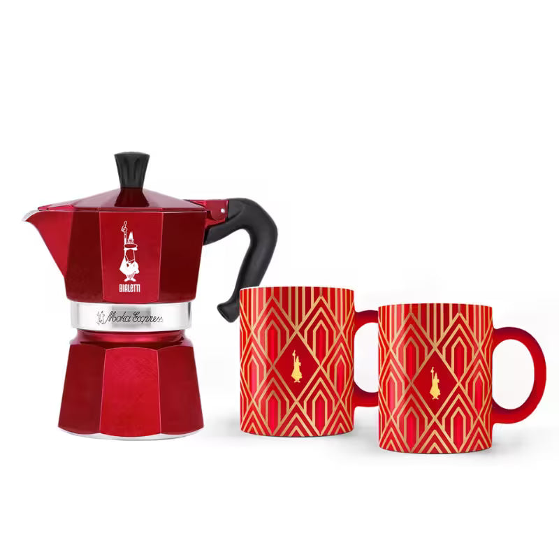 Set Cafetera Moka Express Déco Glamour 6 Tazas con 2 Mugs Bialetti