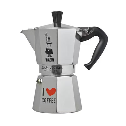 Vista frontal Cafetera Moka Express I Love Coffee Bialetti