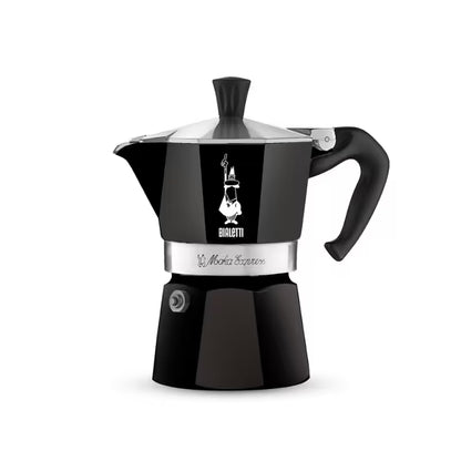 Cafetera italiana Moka Express Bialetti negra con manija y tapa cónica