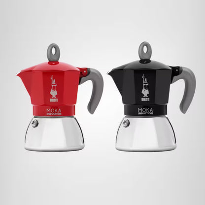 Cafeteras italianas moka Bialetti de inducción roja y negra, con asa y vertedor
