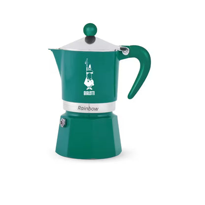 Cafetera italiana moka Bialetti Rainbow verde oscuro, con asa y tapa abatible