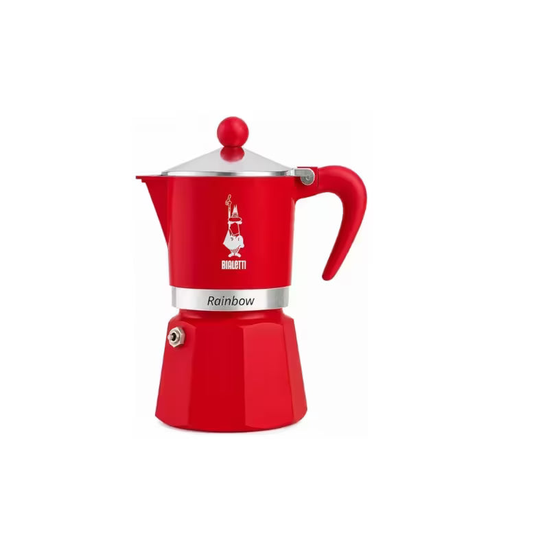 Cafetera italiana moka Bialetti Rainbow roja, con asa y tapa abatible