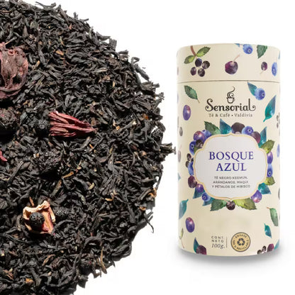 Tarro de infusión Sensorial Bosque Azul 100 g con hojas negras sueltas