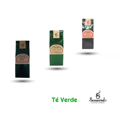 Juego de bolsas de té verde sensorial: Calidez Austral, Gunpowder Menta y Valdivia