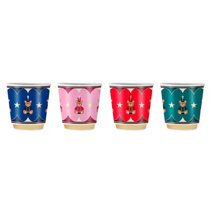 Set 4 Vasos Espresso Cónicos Bialetti Feliz Navidad Teddy Bear 90ml