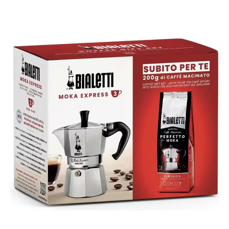 Pack cafetera moka Bialetti 3 tazas y café molido Classico 250 g