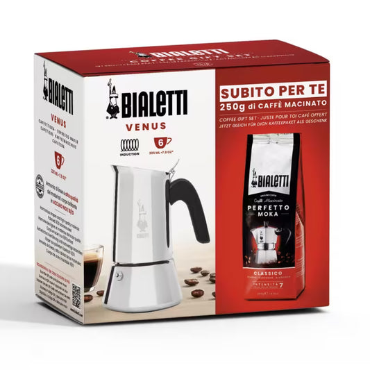 Pack cafetera Bialetti Venus acero inoxidable 6 tazas y café Classico 250 g