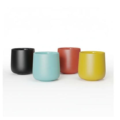 Set de vasos de cerámica de doble pared, 150 ml, colores negro, calipso, rojo y amarillo.