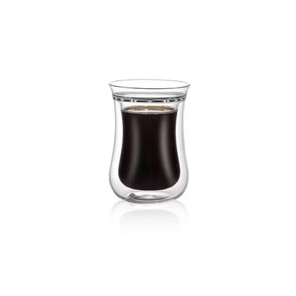 Vaso turco de vidrio doble pared de 80 ml con café oscuro, vaso transparente