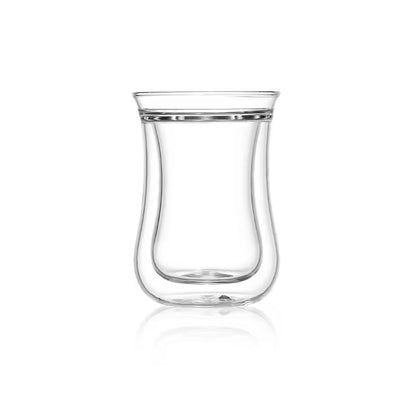 Vaso turco de vidrio doble pared de 80 ml, transparente, forma abombada