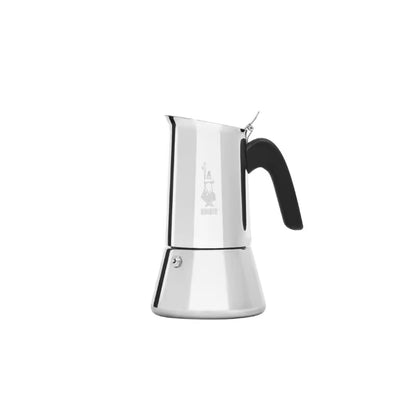 Cafetera italiana Venus Bialetti de acero pulido con asa negra y base