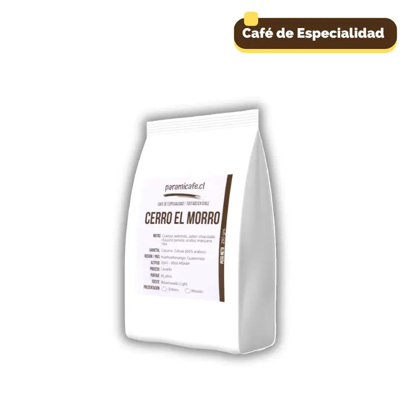 Paramicafe-Cafe-Cerro-El-Morro-Oct25 Café de Especialidad Caturra, 100% arábico, y un puntaje de 85 puntos. Presentación de 250 gramos.