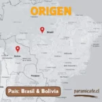 Mapa que muestra el origan del café desde Brasil y Bolivia