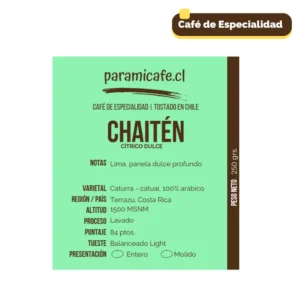 Detalle Café de especialidad 100% Arábica de Costa Rica, con tueste medio y notas de lima, en presentación de 250 grs.